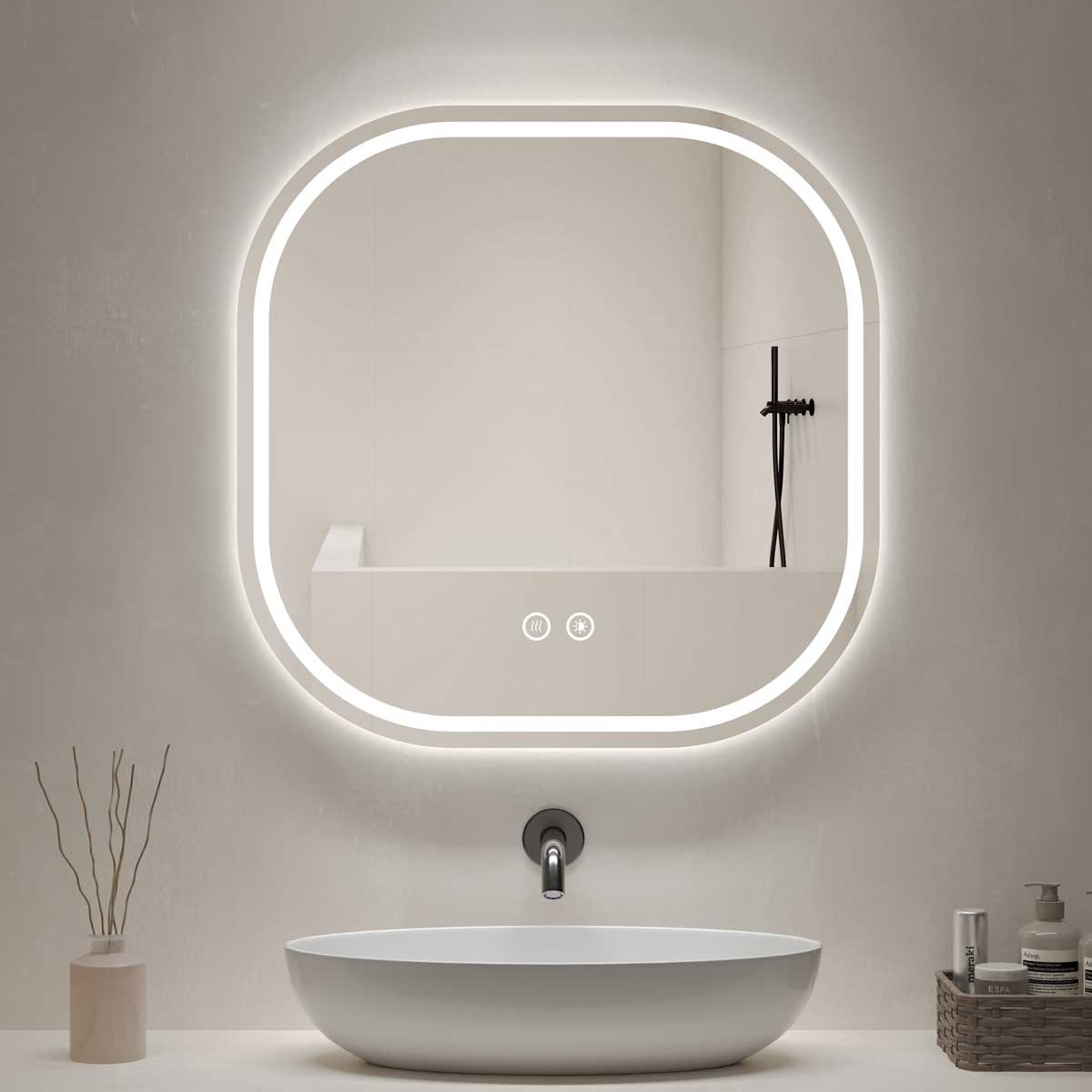 Bathroom Mirror with LED light, 3 Color Temperatures Adjustable, Defog 700x700 Smart Mirror (HM1039)