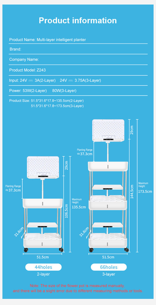 HydroTower Indoor 3-Level Hydroponic Grow Tower System Kit Built-in LED Grow Light (66 Plants) SS366
