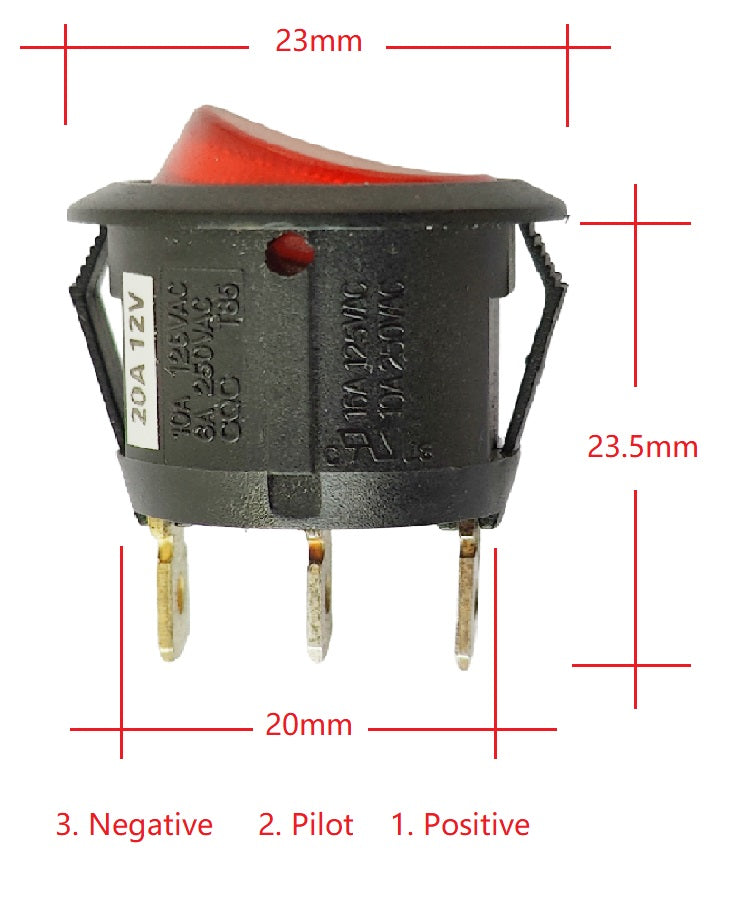 5x Rocker Switch LED Pilot Light 12V ø20mm Auto Marine (R13-112)